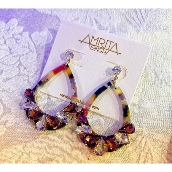 Amrita Singh Lucite Crystal Drop Statement Earrings - Picture 6 of 6